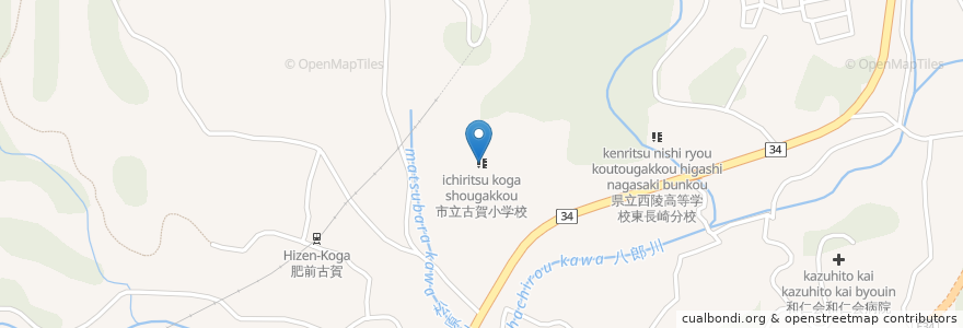 Mapa de ubicacion de 市立古賀小学校 en Japan, 長崎県, Nagasaki.