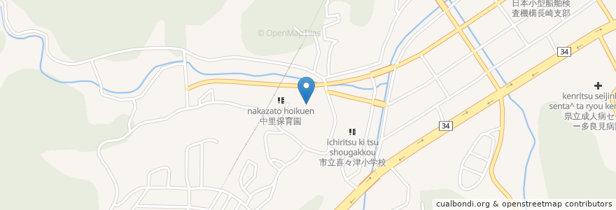 Mapa de ubicacion de 市立喜々津中学校 en Japan, 長崎県, 諫早市.
