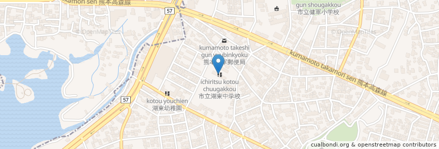 Mapa de ubicacion de 市立湖東中学校 en Japonya, 熊本県, 熊本市, 東区.
