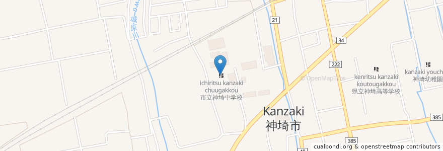 Mapa de ubicacion de 市立神埼中学校 en Jepun, 佐賀県, 神埼市.