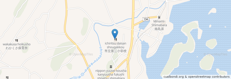 Mapa de ubicacion de 市立第三小学校 en Japón, Prefectura De Nagasaki, 島原市.