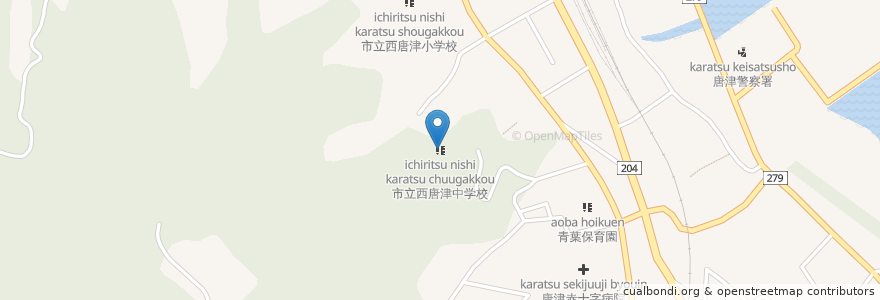 Mapa de ubicacion de 市立西唐津中学校 en 일본, 사가현, 唐津市.