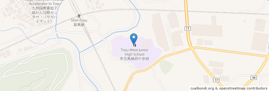 Mapa de ubicacion de 市立鳥栖西中学校 en 日本, 佐賀県, 鳥栖市.