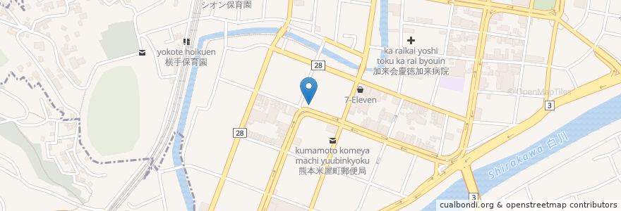 Mapa de ubicacion de 恵藤会藤木皮膚科病院 en Japonya, 熊本県, 熊本市, 中央区.