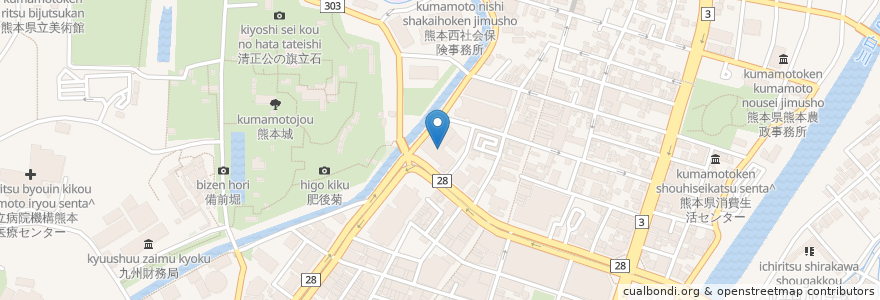 Mapa de ubicacion de 日本郵政公社ネットワークセンター九州ネットワークセンター en Japan, Präfektur Kumamoto, 熊本市, 中央区.