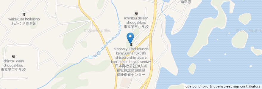 Mapa de ubicacion de 日本郵政公社加入者福祉施設島原簡易保険保養センター en 日本, 长崎县, 岛原市.
