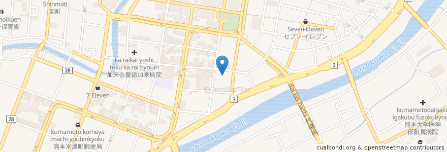 Mapa de ubicacion de 日本銀行熊本支店 en 日本, 熊本県, 熊本市, 中央区.