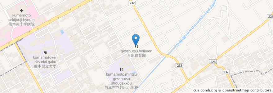 Mapa de ubicacion de 月出保育園 en Japón, Prefectura De Kumamoto, 熊本市, 東区.