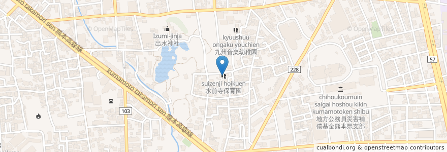 Mapa de ubicacion de 水前寺保育園 en اليابان, 熊本県, 熊本市, 中央区.