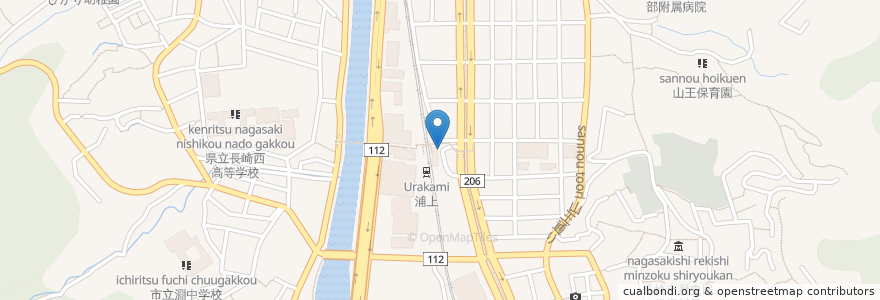 Mapa de ubicacion de 浦上警察署浦上駅前交番 en Japan, Präfektur Nagasaki, 長崎市.