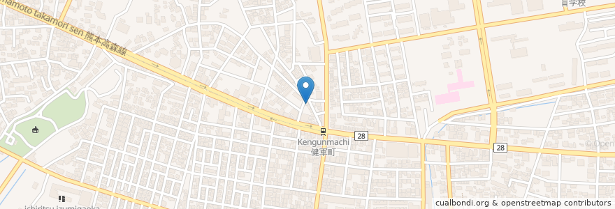 Mapa de ubicacion de 熊本健軍三郵便局 en Japonya, 熊本県, 熊本市, 東区.