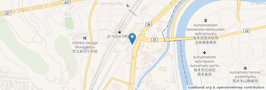 Mapa de ubicacion de 熊本南警察署熊本駅交番 en Japon, Préfecture De Kumamoto, 熊本市, 中央区.