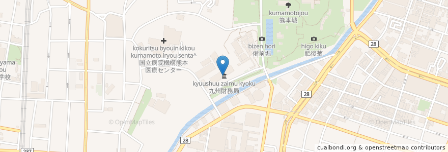 Mapa de ubicacion de 熊本国税局 en Japón, Prefectura De Kumamoto, 熊本市, 中央区.