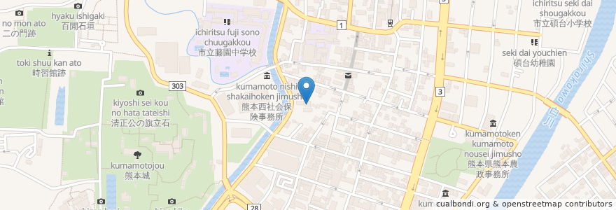 Mapa de ubicacion de 熊本大学教育学部附属幼稚園 en Japan, Kumamoto Prefecture, Kumamoto, Chuo Ward.