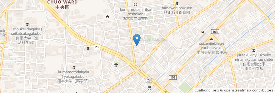 Mapa de ubicacion de 熊本大江六郵便局 en 日本, 熊本県, 熊本市, 中央区.