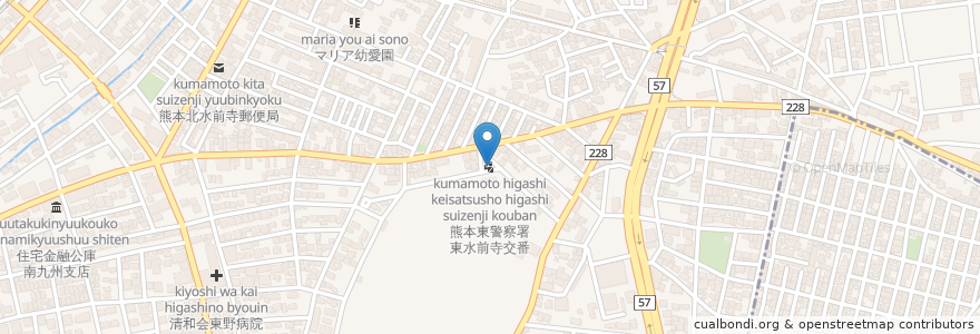Mapa de ubicacion de 熊本東警察署東水前寺交番 en Japon, Préfecture De Kumamoto, 熊本市, 中央区.