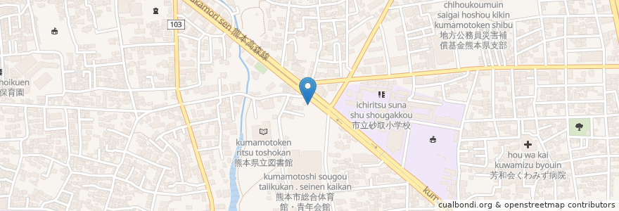 Mapa de ubicacion de 熊本東警察署水前寺公園交番 en Japon, Préfecture De Kumamoto, 熊本市, 中央区.