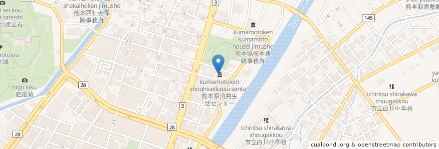 Mapa de ubicacion de 熊本県消費生活センター en 일본, 구마모토현, 구마모토시, 中央区.
