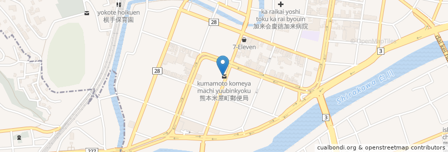 Mapa de ubicacion de 熊本米屋町郵便局 en اليابان, 熊本県, 熊本市, 中央区.