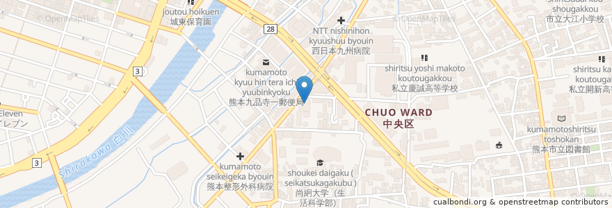 Mapa de ubicacion de 王栄幼稚園 en Japon, Préfecture De Kumamoto, 熊本市, 中央区.