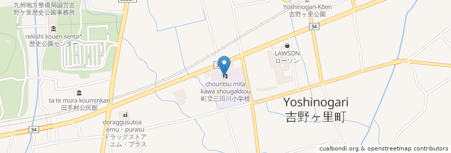 Mapa de ubicacion de 町立三田川小学校 en 日本, 佐賀県, 神埼郡, 吉野ヶ里町.