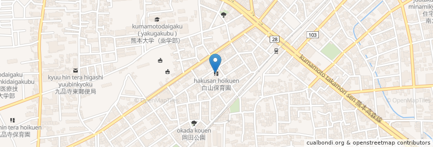 Mapa de ubicacion de 白山保育園 en 일본, 구마모토현, 구마모토시, 中央区.