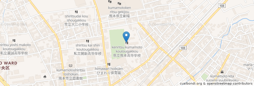 Mapa de ubicacion de 県立熊本高等学校 en Japan, Kumamoto Prefecture, Kumamoto, Chuo Ward.