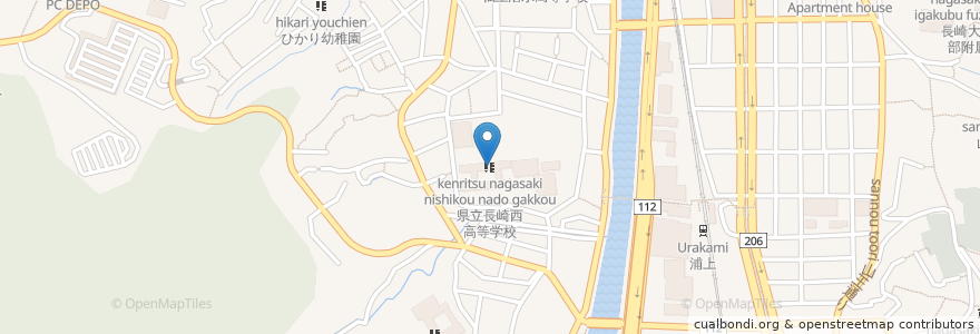 Mapa de ubicacion de 県立長崎西高等学校 en اليابان, ناغاساكي, 長崎市.