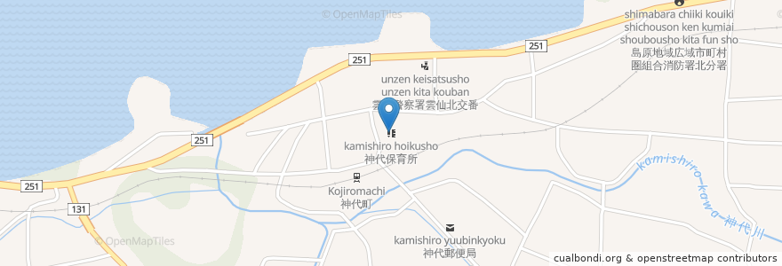Mapa de ubicacion de 神代保育所 en 日本, 长崎县, 云仙市.
