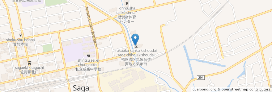Mapa de ubicacion de 福岡管区気象台佐賀地方気象台 en 日本, 佐賀県, 佐賀市.