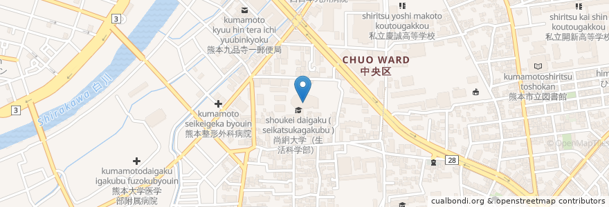 Mapa de ubicacion de 私立尚絅中学校 en 日本, 熊本県, 熊本市, 中央区.
