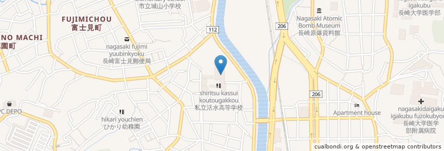 Mapa de ubicacion de 私立活水中学校 en Giappone, Prefettura Di Nagasaki, 長崎市.