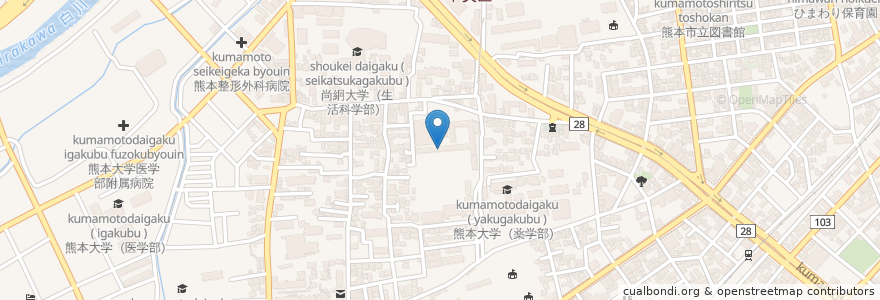 Mapa de ubicacion de 私立真和高等学校 en 일본, 구마모토현, 구마모토시, 中央区.