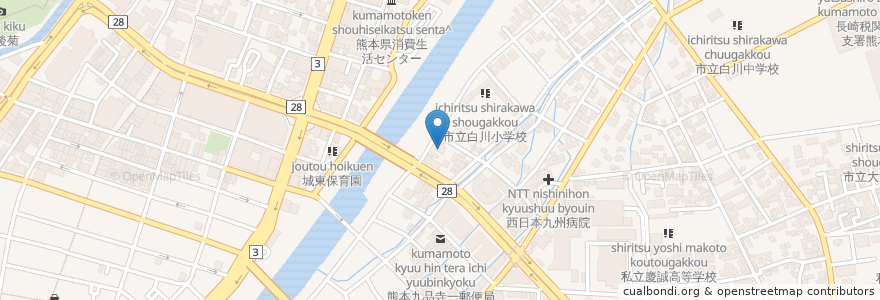 Mapa de ubicacion de 緑資源機構九州整備局熊本水源林整備事務所 en Japão, 熊本県, 熊本市, 中央区.
