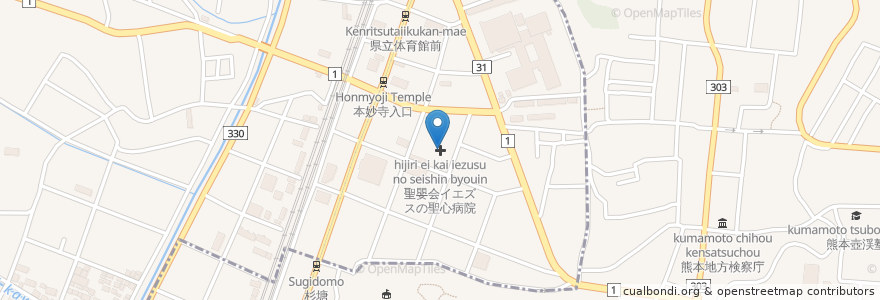 Mapa de ubicacion de 聖嬰会イエズスの聖心病院 en Japan, 熊本県, 熊本市, 西区.