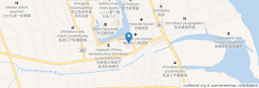 Mapa de ubicacion de 長崎地方裁判所島原支部 en Giappone, Prefettura Di Nagasaki, 島原市.