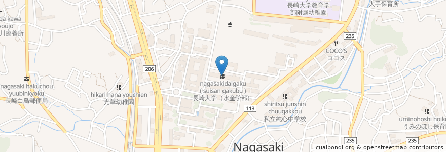 Mapa de ubicacion de 長崎大学（水産学部） en 日本, 長崎県, 長崎市.