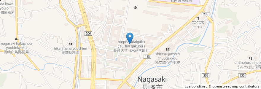 Mapa de ubicacion de 長崎大学（環境科学部） en 日本, 長崎県, 長崎市.