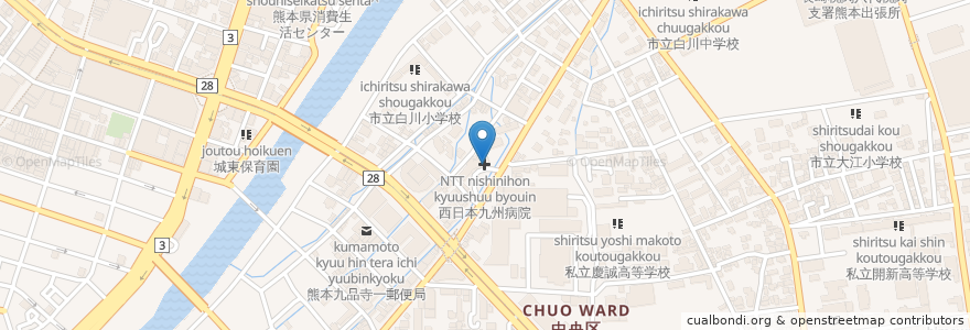 Mapa de ubicacion de ＮＴＴ西日本九州病院 en 日本, 熊本県, 熊本市, 中央区.