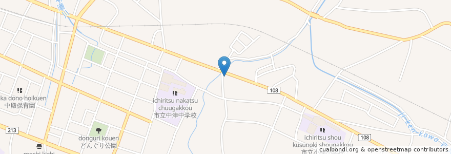 Mapa de ubicacion de 中津一ツ松郵便局 en ژاپن, 大分県, 中津市.