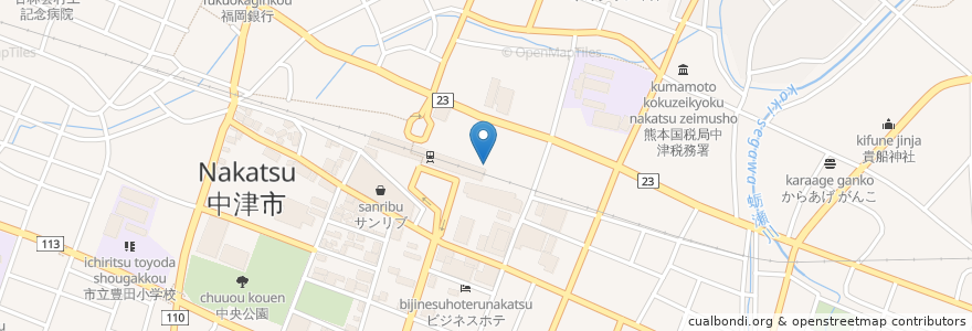 Mapa de ubicacion de 中津警察署中津駅交番 en اليابان, 大分県, 中津市.