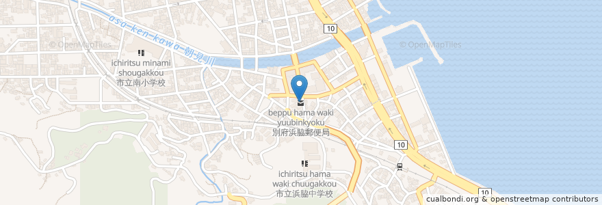 Mapa de ubicacion de 別府浜脇郵便局 en 日本, 大分県, 別府市.
