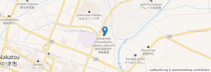 Mapa de ubicacion de 大分地方法務局中津支局 en 日本, 大分県, 中津市.