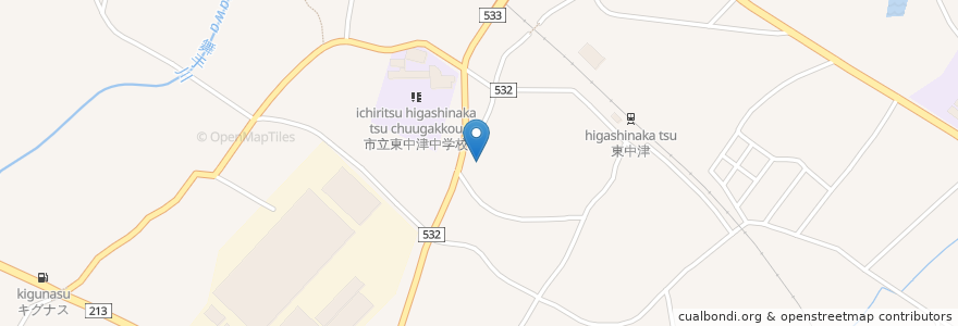 Mapa de ubicacion de 如水郵便局 en 日本, 大分県, 中津市.