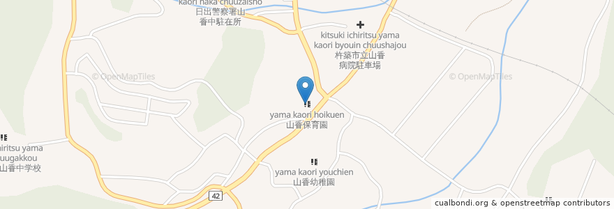 Mapa de ubicacion de 山香保育園 en 日本, 大分県, 杵築市.