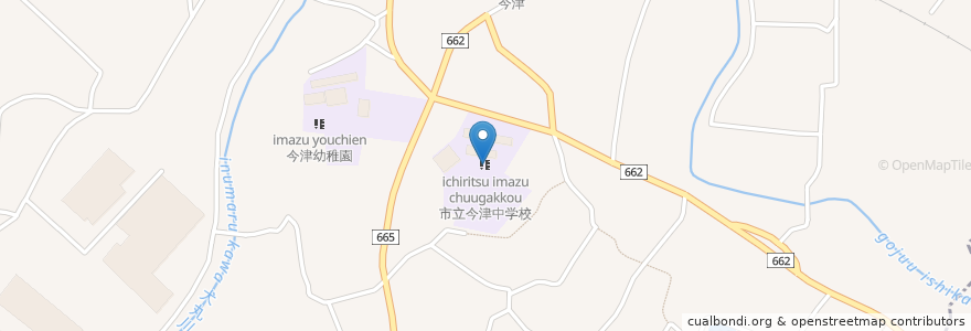 Mapa de ubicacion de 市立今津中学校 en Japonya, 大分県, 中津市.