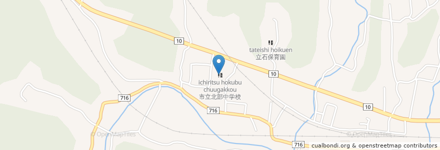 Mapa de ubicacion de 市立北部中学校 en Japón, Prefectura De Ōita, 杵築市.