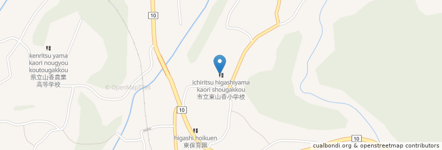 Mapa de ubicacion de 市立東山香小学校 en 日本, 大分県, 杵築市.