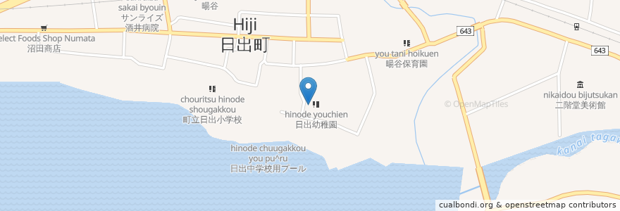 Mapa de ubicacion de 日出幼稚園 en Giappone, Prefettura Di Ōita, 速見郡, 日出町.