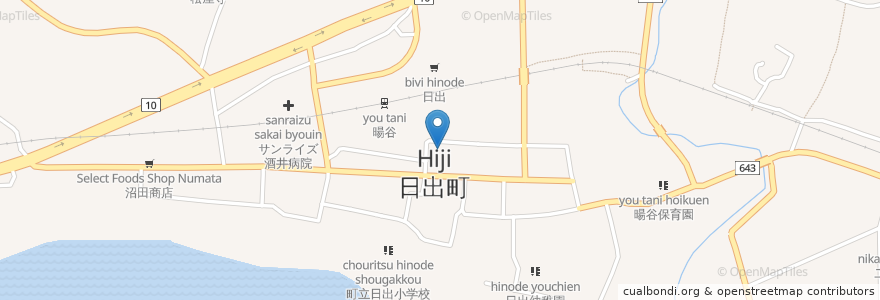 Mapa de ubicacion de 日出町役場 en Japão, 大分県, 速見郡, 日出町.